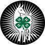 4-H emblem featuring a white llama on a black and white radial background.
