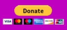 A yellow 'Donate' button above various credit card logos on a purple background.