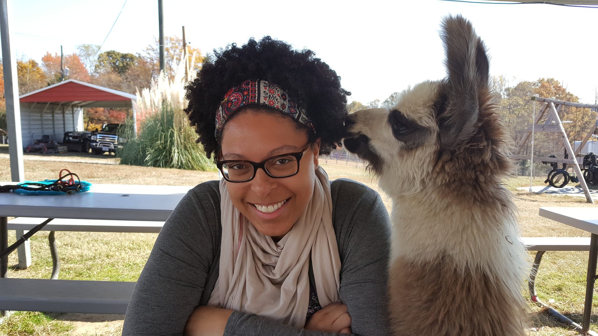 Happy moment with a llama