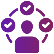 Person surrounded by check symbols