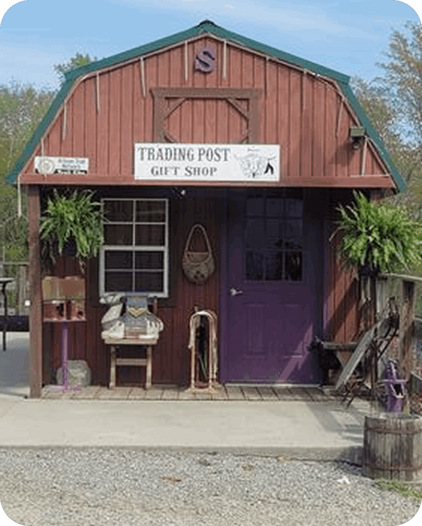 Small wooden gift shop with plants