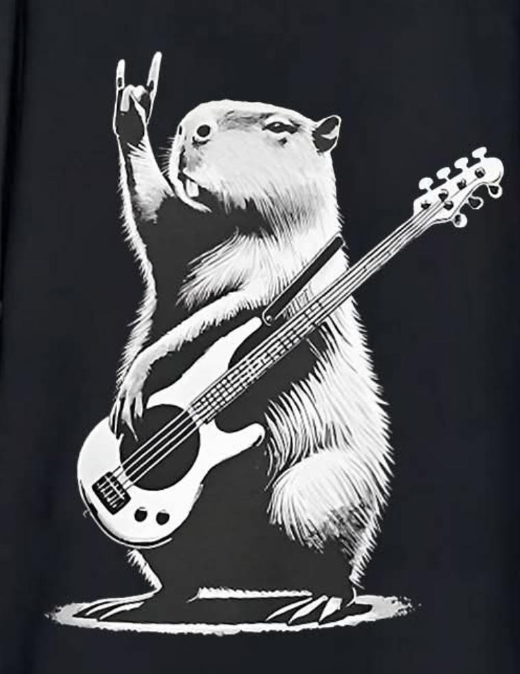 A hamster playing an electric guitar with enthusiasm.