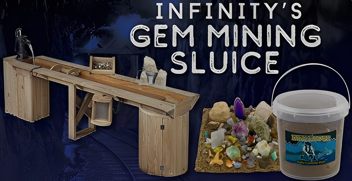 A wooden marble run set with a gem-themed decoration.