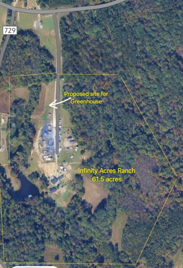 Aerial view of a proposed solar farm on 31.5 acres of land surrounded by forest.