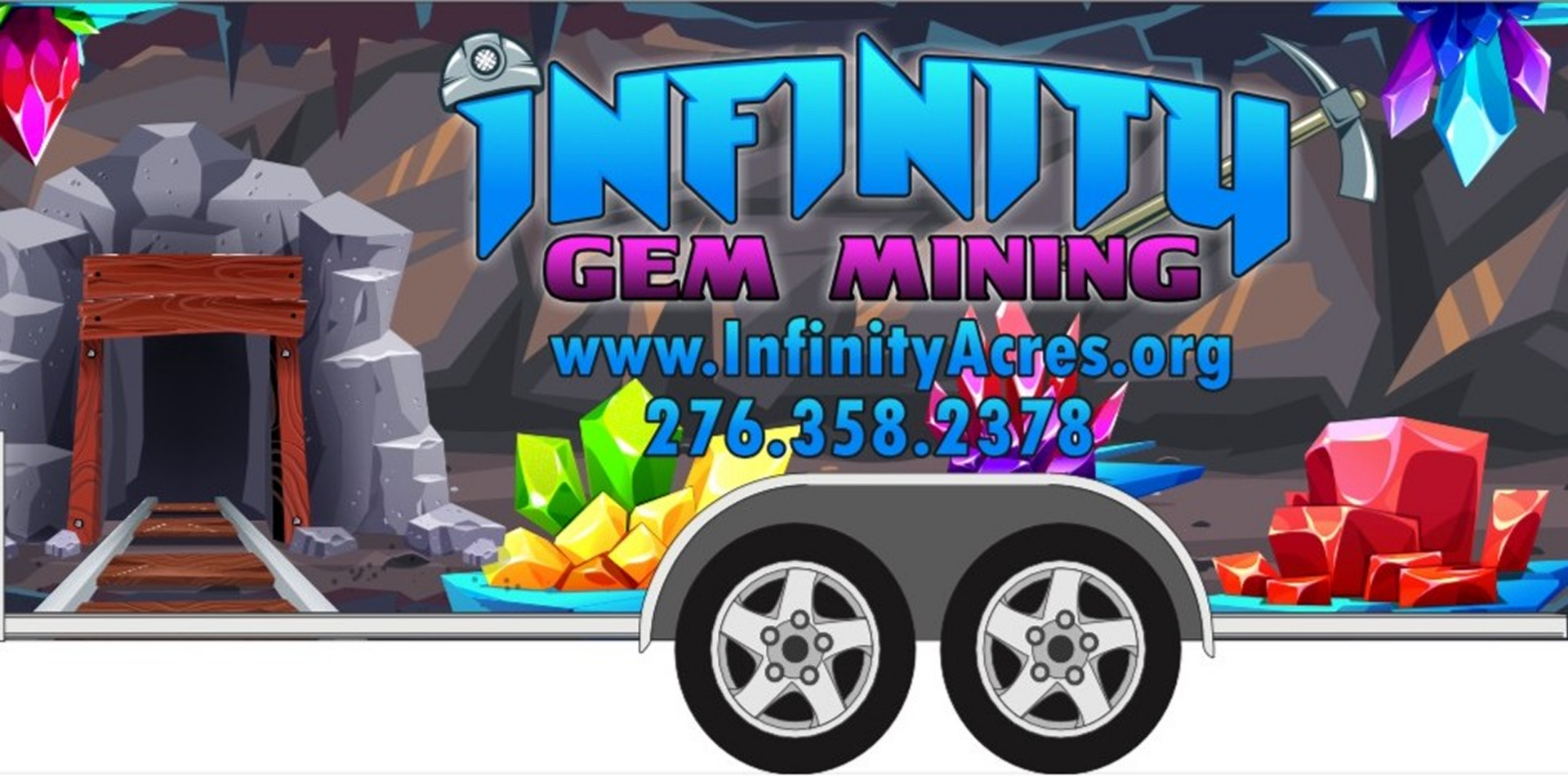 Trailer advertising Infinity Gem Mining with website and phone number.