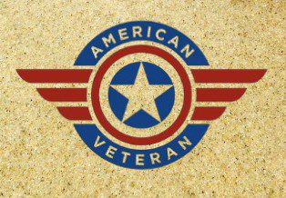 American Veteran emblem with star and wings on textured background.